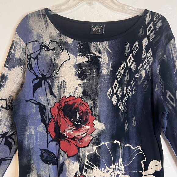 Katina Marie Womens L Supima Cotton 3/4 Sleeve Floral Print knit Sweater USA - Picture 3 of 16